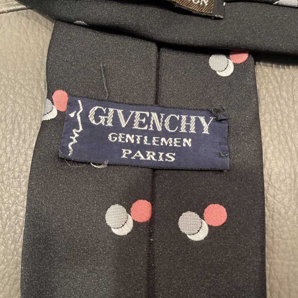 Vtg Givenchy Gentleman‎ Black W/ pink+ Dots, Necktie (3.5x54") Tie Old Money Dad - Picture 4 of 9